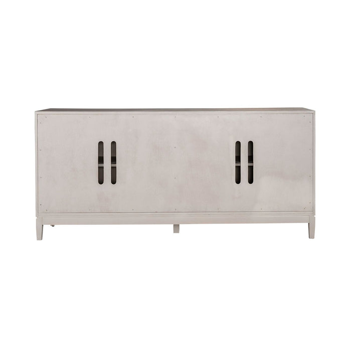 Kinsley 4 Door Accent Cabinet in Washed Taupe & Silver Champagne EST SHIP TIME APPX 4 WEEKS
