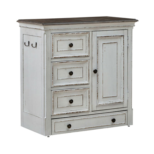 Liberty Furniture Magnolia Manor Pet Feeder Cabinet in Antique White & Weathered Bark EST SHIP TIME APPX 4 WEEKS image