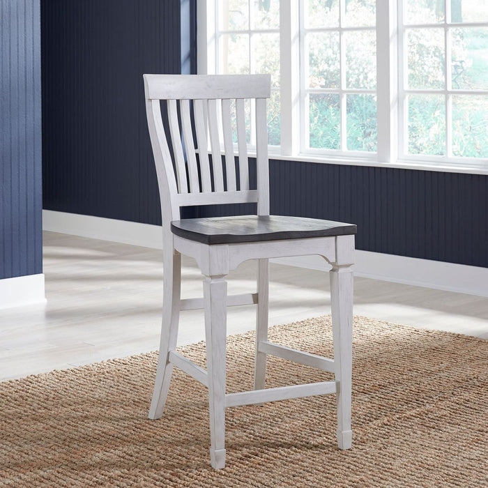 Liberty Furniture Allyson Park Counter Height Slat Back Chair in White with Charcoal (Set of 2)