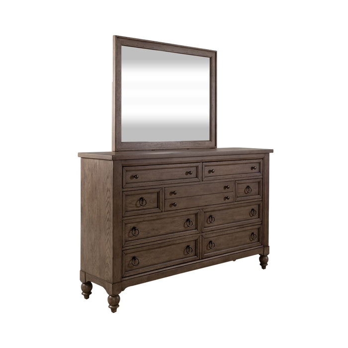 Americana Farmhouse King Shelter Bed, Dresser & Mirror, Night Stand