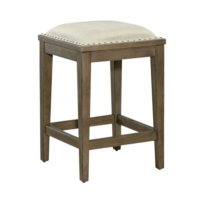 Americana Farmhouse Upholstered Console Stool in Dusty Taupe