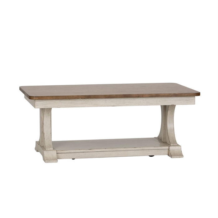 Liberty Farmhouse Reimagined Rectangular Cocktail Table in Antique White