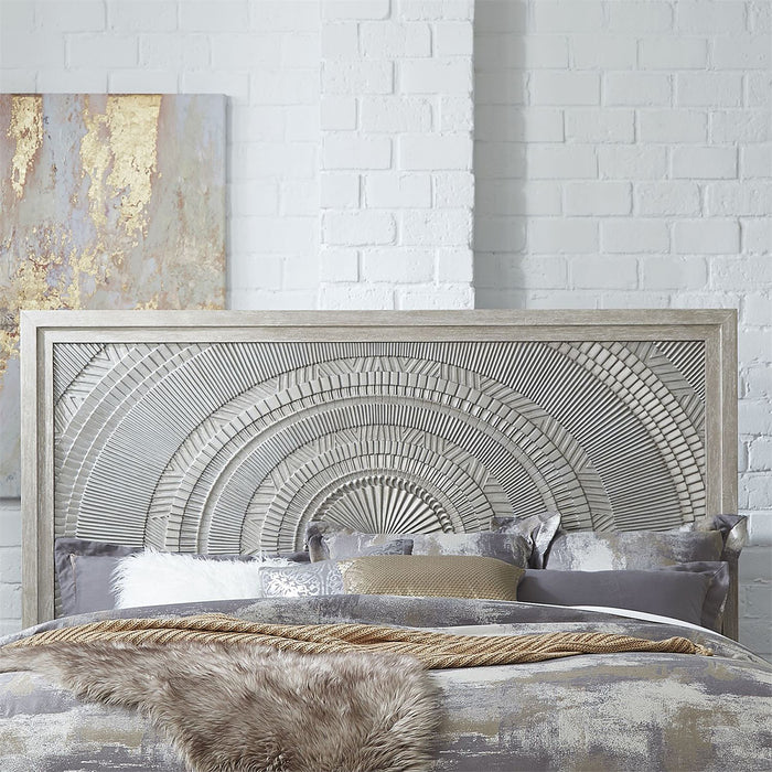 Liberty Furniture Belmar Queen Panel Bed in Washed Taupe and Silver Champagne