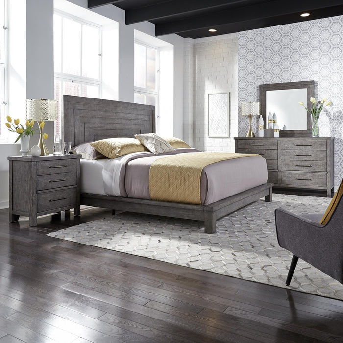 Modern Farmhouse King Platform Bed, Dresser & Mirror, Night Stand image