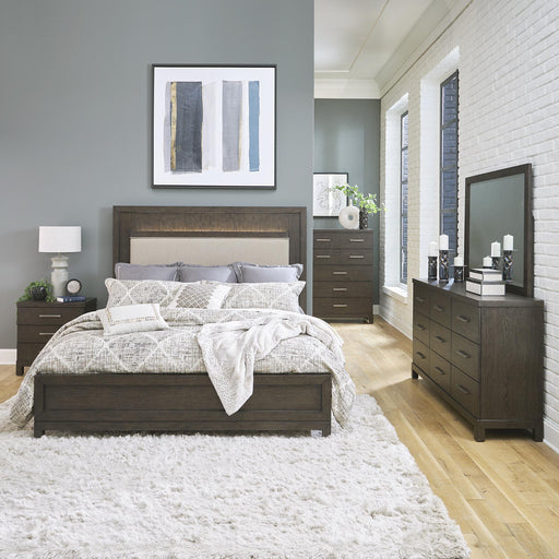 Modern Mix Queen Uph Bed, Dresser & Mirror, Chest, Night Stand image